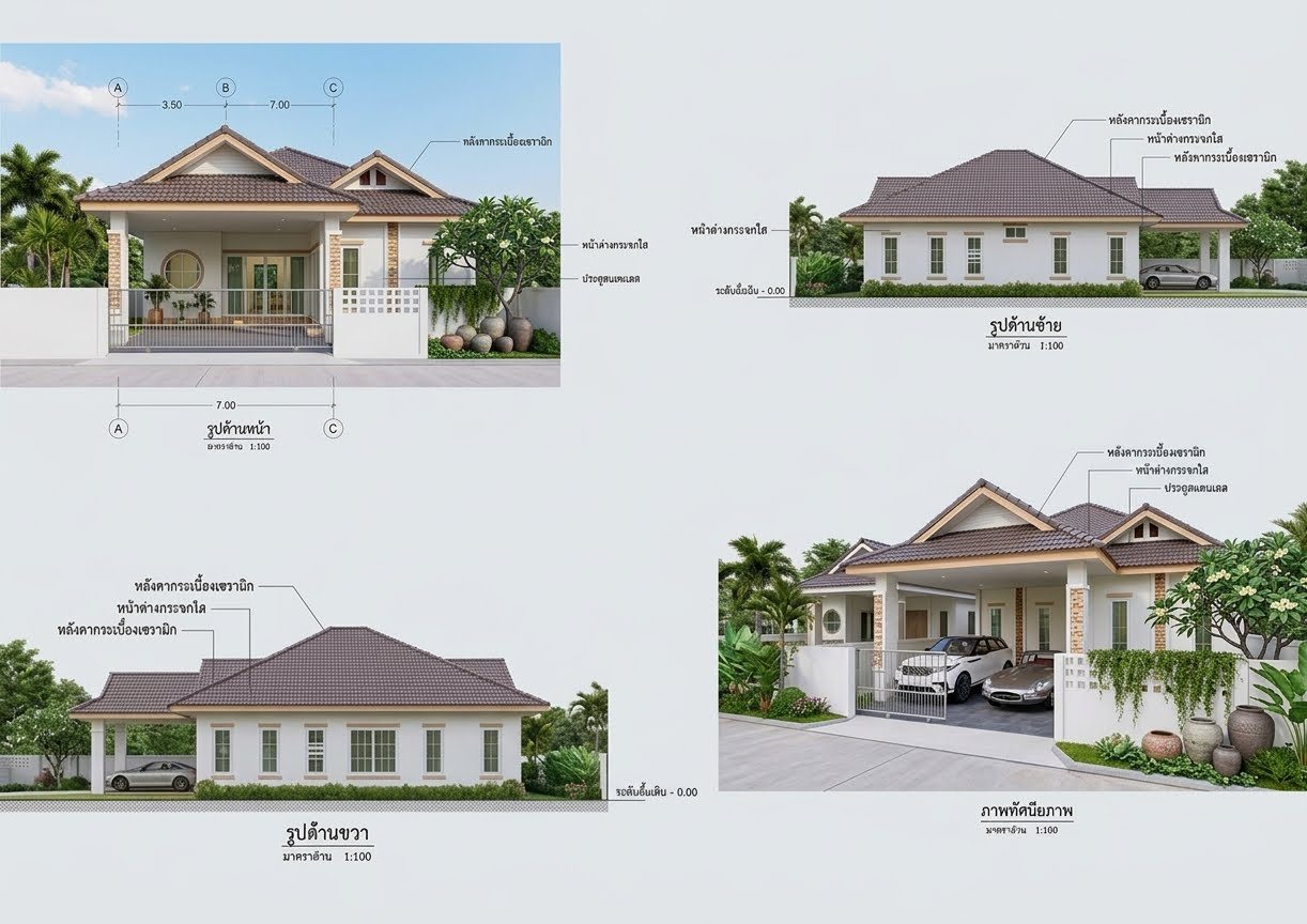 บ้านเดี่ยวแบบปั้นหยาหน้าแคบ 3 ห้องนอน 2 ห้องน้ำ เกษตรศิลป์ — ภาพตัวอย่างแบบบ้าน